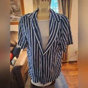 🔥 H&M Blue and White Striped Casual Button Down Shirt